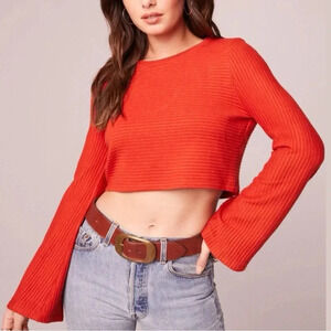 New BAND OF THE FREE BOG Alize Red Rust Long Sleeve Cropped Top Blouse Sz XS